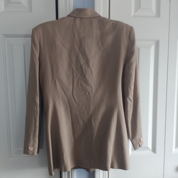 Rena Rowan for Saville Petite Tan Linen Blend Vintage Double Breasted Blazer 8P - Picture 5 of 12